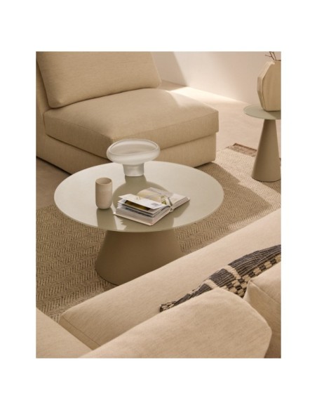 Mesa de centro Wilshire cristal templado glaseado y acero acabado pintado gris mate Ø80cm - Kave Home