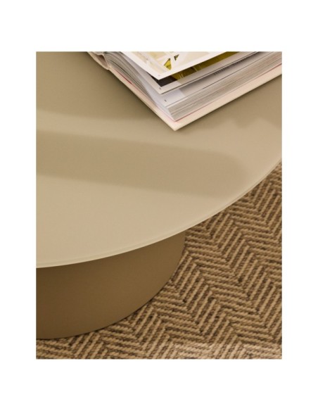 Mesa de centro Wilshire cristal templado glaseado y acero acabado pintado gris mate Ø80cm - Kave Home