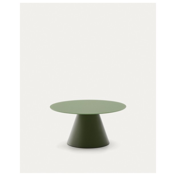Mesa de centro Wilshire cristal templado glaseado y acero acabado pintado verde mate Ø80cm - Kave Home