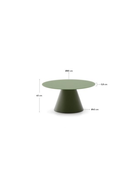 Mesa de centro Wilshire cristal templado glaseado y acero acabado pintado verde mate Ø80cm - Kave Home