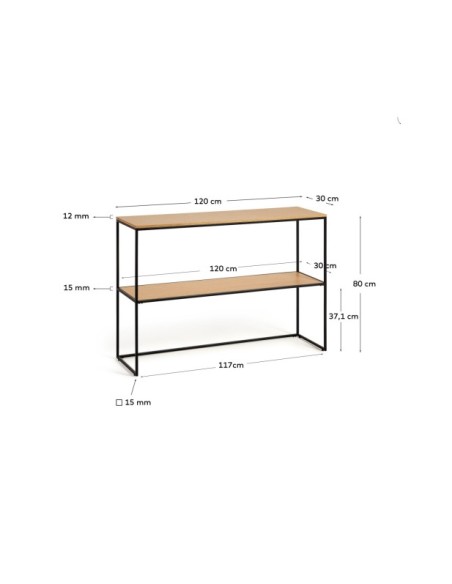 Consola Yoana de chapa de roble y estructura de metal pintado negro 120 x 80 cm - Kave Home