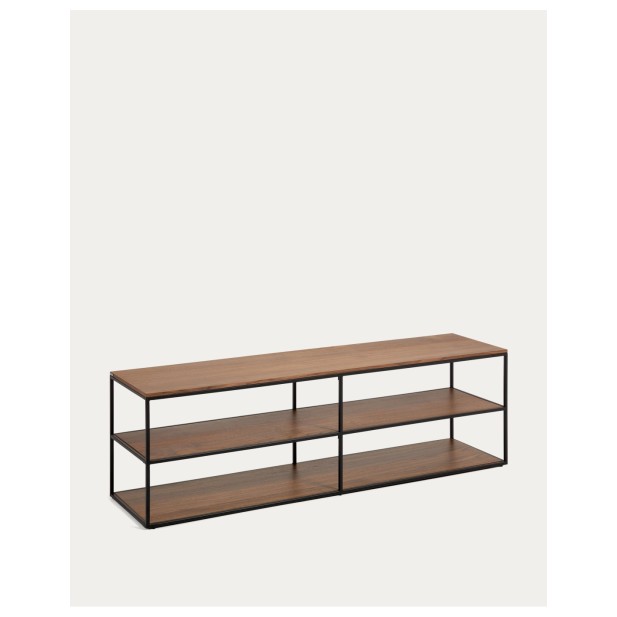 Mueble TV Yoana chapa de nogal y estructura de metal pintado negro 160 x 40 cm - Kave Home