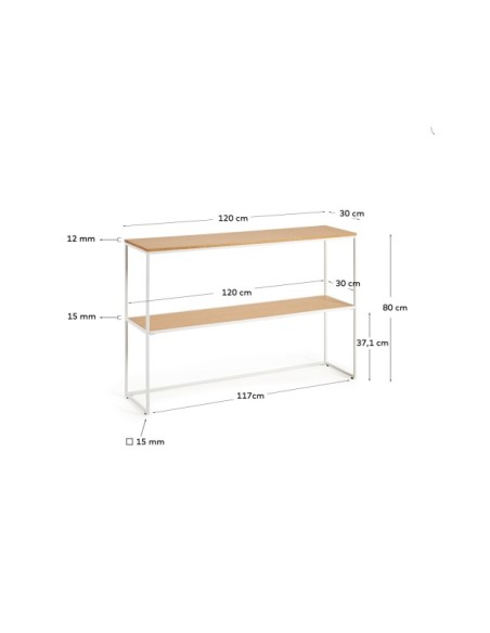 Consola Yoana de chapa de roble y estructura de metal blanco 120 x 80 cm - Kave Home