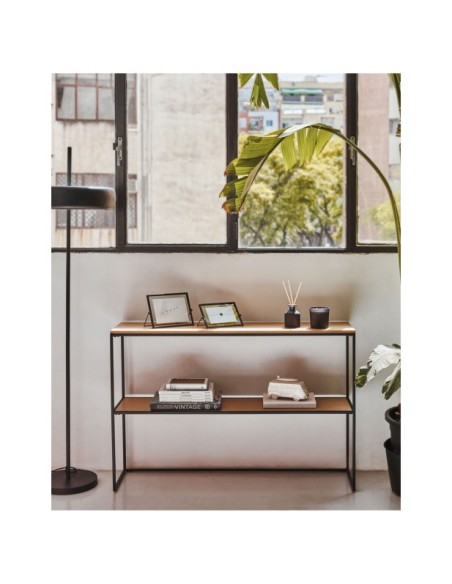 Consola Yoana de chapa de roble y estructura de metal blanco 120 x 80 cm - Kave Home