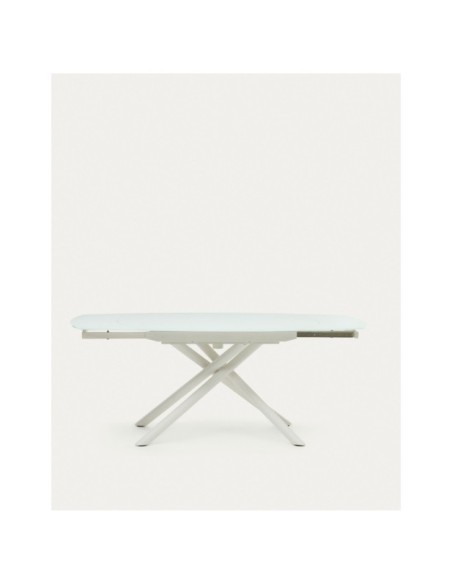 Mesa extensible Yodalia cristal templado y patas de acero acabado blanco 130(190)x100 cm - Kave Home