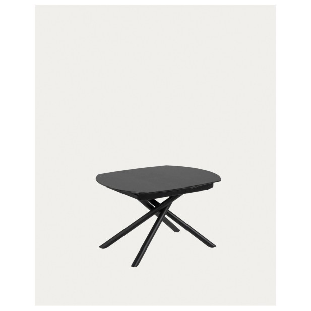 Mesa extensible Yodalia de cristal y patas de acero acabado negro 130 (190) x 100 cm - Kave Home