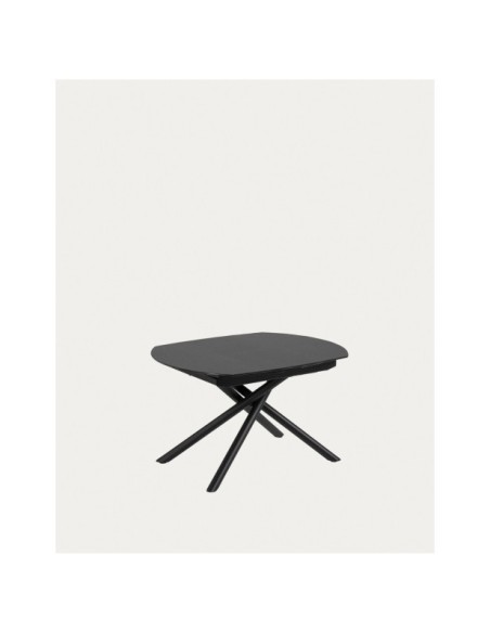 Mesa extensible Yodalia de cristal y patas de acero acabado negro 130 (190) x 100 cm - Kave Home