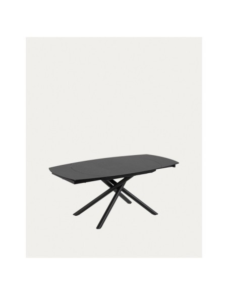 Mesa extensible Yodalia de cristal y patas de acero acabado negro 130 (190) x 100 cm - Kave Home