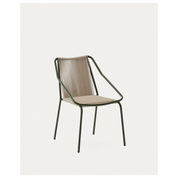 Silla de exterior Zivia de cuerda crudo y acero galvanizado verde - Kave Home