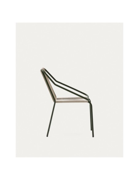 Silla de exterior Zivia de cuerda crudo y acero galvanizado verde - Kave Home