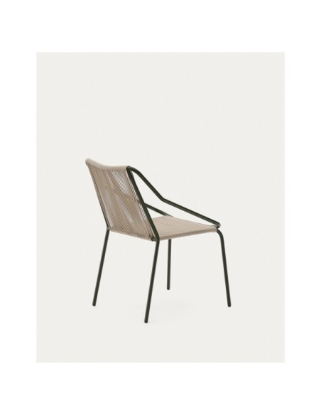 Silla de exterior Zivia de cuerda crudo y acero galvanizado verde - Kave Home