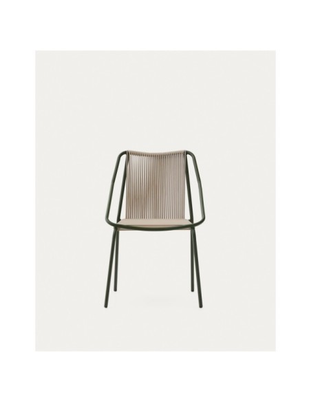 Silla de exterior Zivia de cuerda crudo y acero galvanizado verde - Kave Home