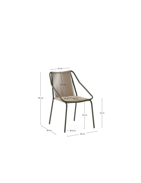 Silla de exterior Zivia de cuerda crudo y acero galvanizado verde - Kave Home