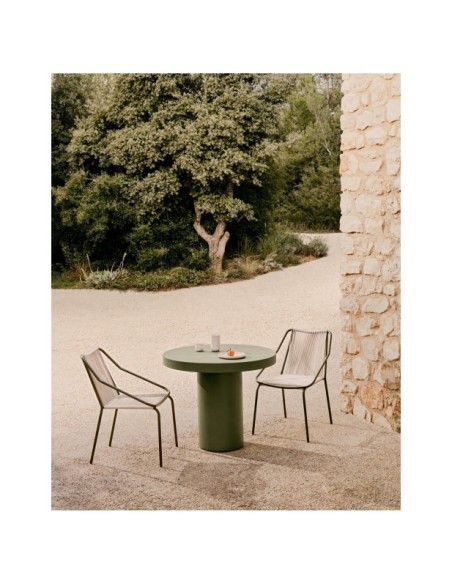 Silla de exterior Zivia de cuerda crudo y acero galvanizado verde - Kave Home