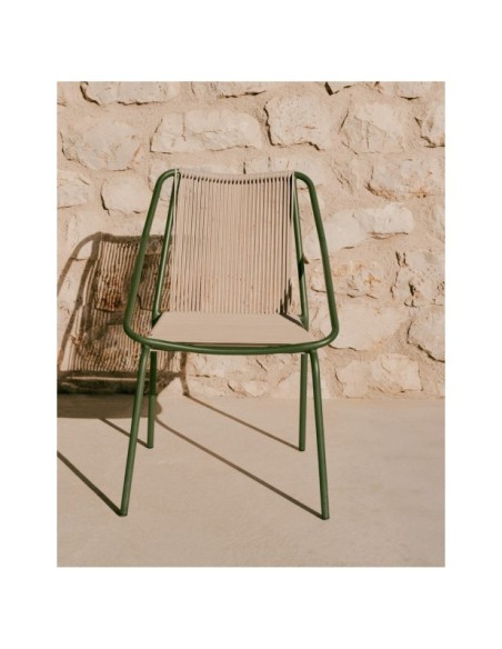 Silla de exterior Zivia de cuerda crudo y acero galvanizado verde - Kave Home