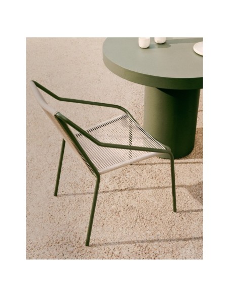 Silla de exterior Zivia de cuerda crudo y acero galvanizado verde - Kave Home