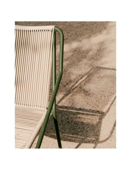 Silla de exterior Zivia de cuerda crudo y acero galvanizado verde - Kave Home
