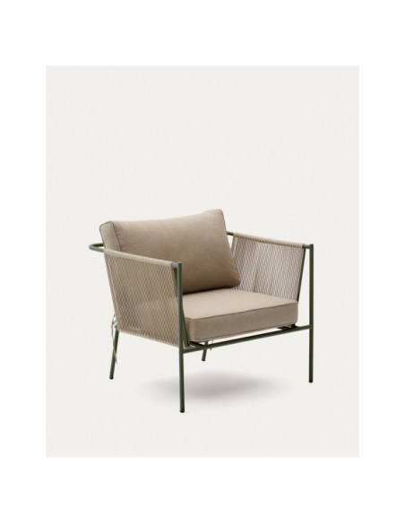 Butaca de exterior Zivia de cuerda crudo y acero galvanizado verde - Kave Home