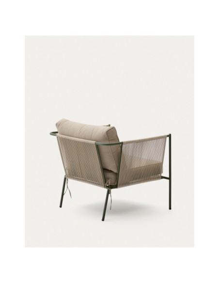 Butaca de exterior Zivia de cuerda crudo y acero galvanizado verde - Kave Home