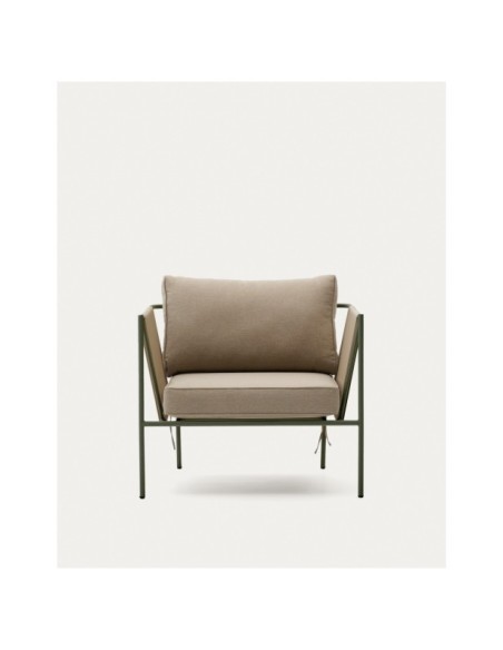 Butaca de exterior Zivia de cuerda crudo y acero galvanizado verde - Kave Home