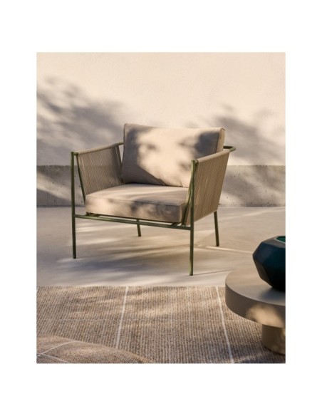 Butaca de exterior Zivia de cuerda crudo y acero galvanizado verde - Kave Home