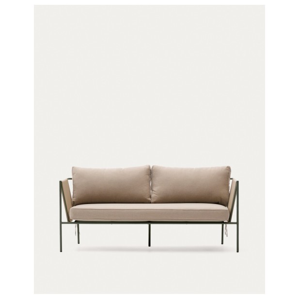 Sofá 2 plazas de exterior Zivia de cuerda crudo y acero galvanizado verde 178 cm - Kave Home
