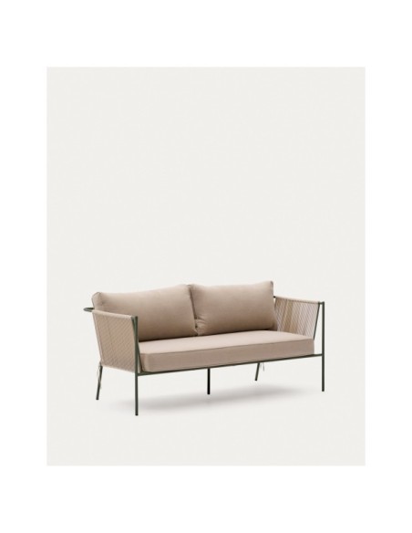 Sofá 2 plazas de exterior Zivia de cuerda crudo y acero galvanizado verde 178 cm - Kave Home