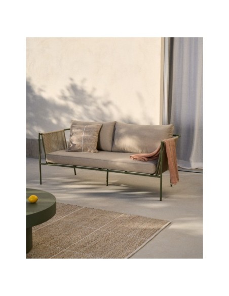 Sofá 2 plazas de exterior Zivia de cuerda crudo y acero galvanizado verde 178 cm - Kave Home