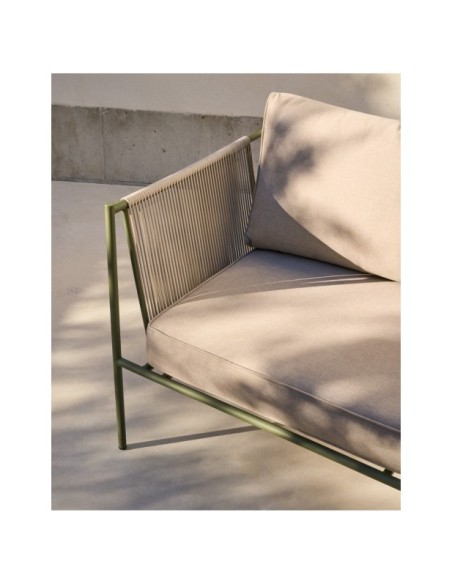 Sofá 2 plazas de exterior Zivia de cuerda crudo y acero galvanizado verde 178 cm - Kave Home
