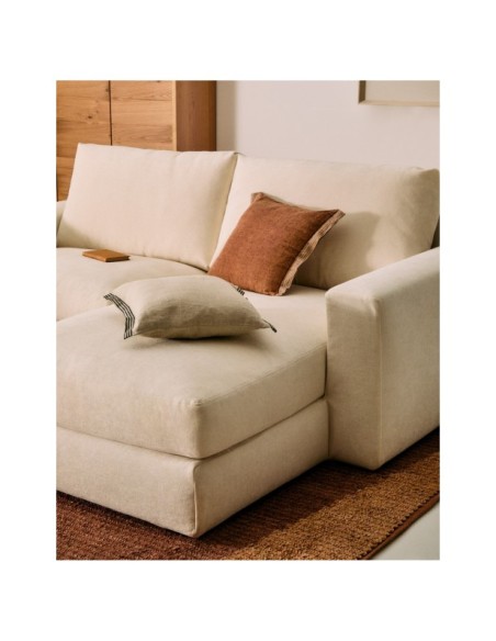 Sofá modular desenfundable Alea 3 plazas chenilla chaise longue derecho crudo 220 cm - Kave Home