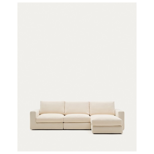 Sofá modular desenfundable Alea 4 plazas chenilla chaise longue derecho crudo 310 cm - Kave Home