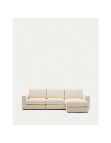 Sofá modular desenfundable Alea 4 plazas chenilla chaise longue derecho crudo 310 cm - Kave Home