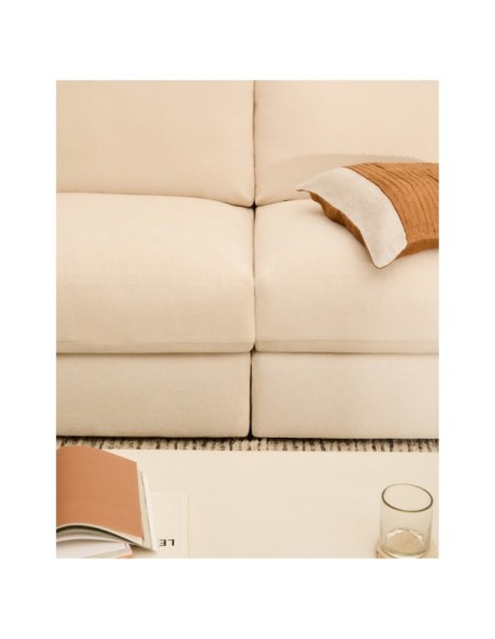 Sofá modular desenfundable Alea 4 plazas chenilla chaise longue derecho crudo 310 cm - Kave Home