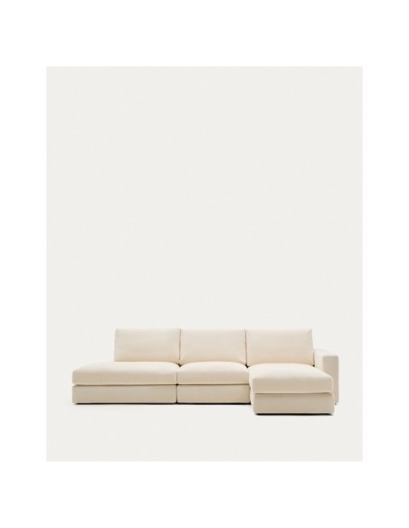 Sofá modular desenfundable Alea 5 plazas chenilla chaise longue derecho crudo 340 cm - Kave Home