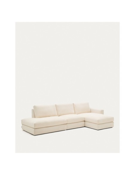 Sofá modular desenfundable Alea 5 plazas chenilla chaise longue derecho crudo 340 cm - Kave Home