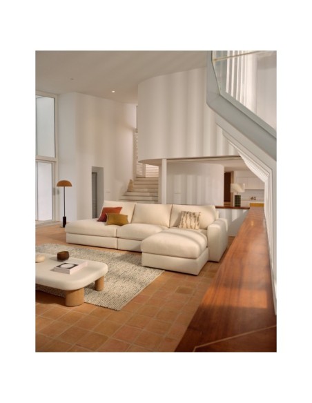 Sofá modular desenfundable Alea 5 plazas chenilla chaise longue derecho crudo 340 cm - Kave Home