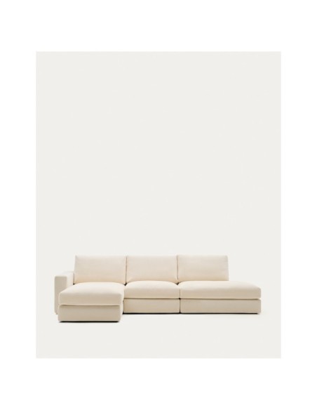 Sofá modular desenfundable Alea 5 plazas chenilla chaise longue izquierdo crudo 340 cm - Kave Home