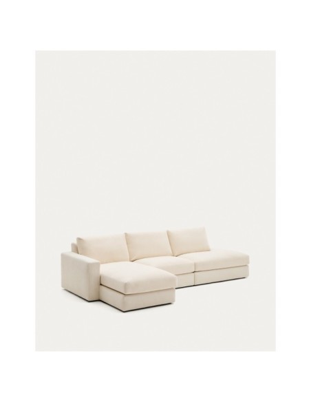 Sofá modular desenfundable Alea 5 plazas chenilla chaise longue izquierdo crudo 340 cm - Kave Home