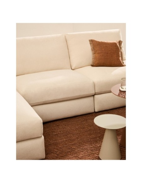 Sofá modular desenfundable Alea 5 plazas chenilla chaise longue izquierdo crudo 340 cm - Kave Home
