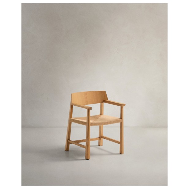 Silla Idun de madera maciza de roble acabado tono natural FSC Mix Credit y asiento de cuerda - Kave Home