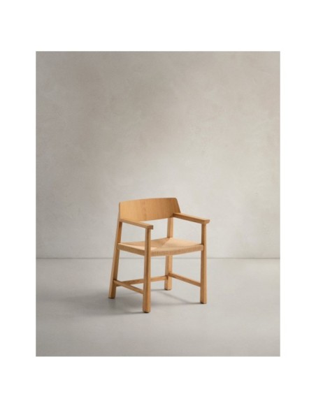 Silla Idun de madera maciza de roble acabado tono natural FSC Mix Credit y asiento de cuerda - Kave Home