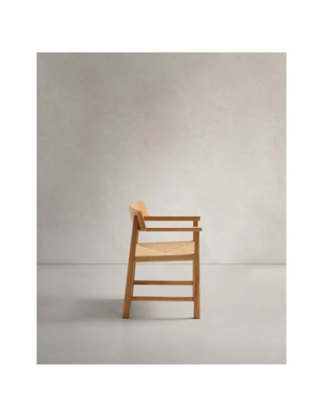 Silla Idun de madera maciza de roble acabado tono natural FSC Mix Credit y asiento de cuerda - Kave Home