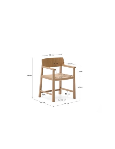 Silla Idun de madera maciza de roble acabado tono natural FSC Mix Credit y asiento de cuerda - Kave Home