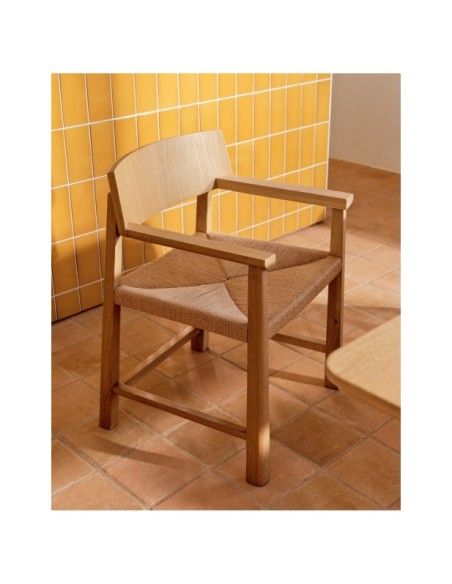Silla Idun de madera maciza de roble acabado tono natural FSC Mix Credit y asiento de cuerda - Kave Home