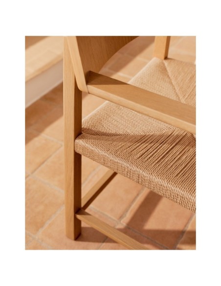 Silla Idun de madera maciza de roble acabado tono natural FSC Mix Credit y asiento de cuerda - Kave Home