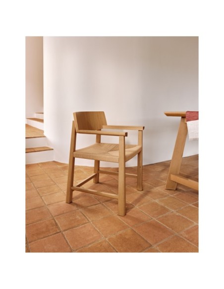 Silla Idun de madera maciza de roble acabado tono natural FSC Mix Credit y asiento de cuerda - Kave Home