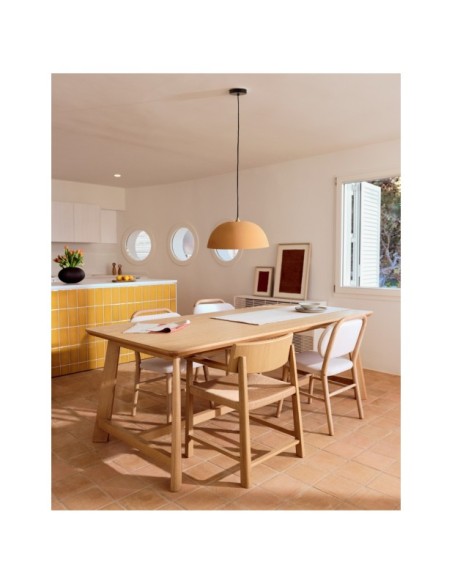 Mesa Idun de chapa y madera maciza de roble acabado tono natural FSC Mix Credit 200x100cm - Kave Home