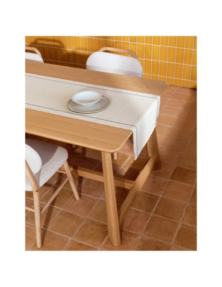 Mesa Idun de chapa y madera maciza de roble acabado tono natural FSC Mix Credit 200x100cm - Kave Home