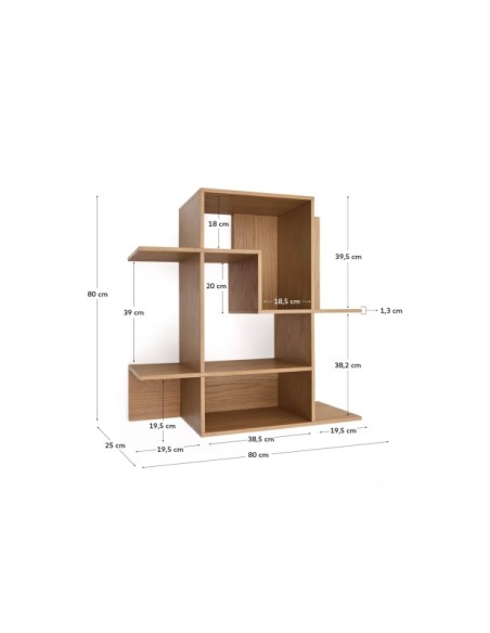 Estantería modular Ina de chapa de roble con acabado tono natural 80 x 80 cm FSC 100% - Kave Home