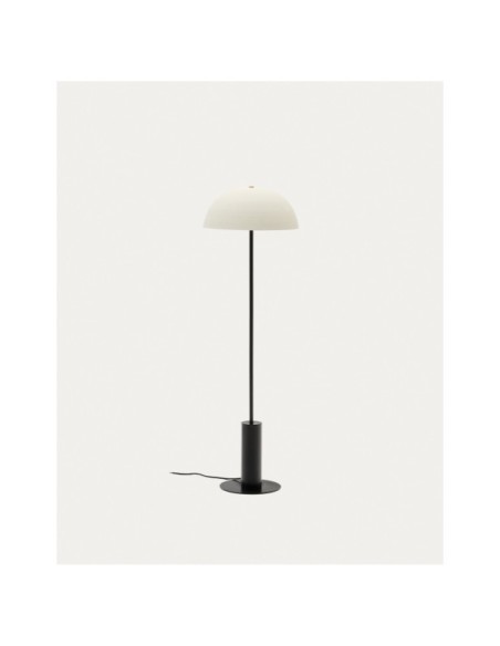 Lámpara de pie Nibla de metal negro y pantalla con efecto arcilla blanca - Kave Home